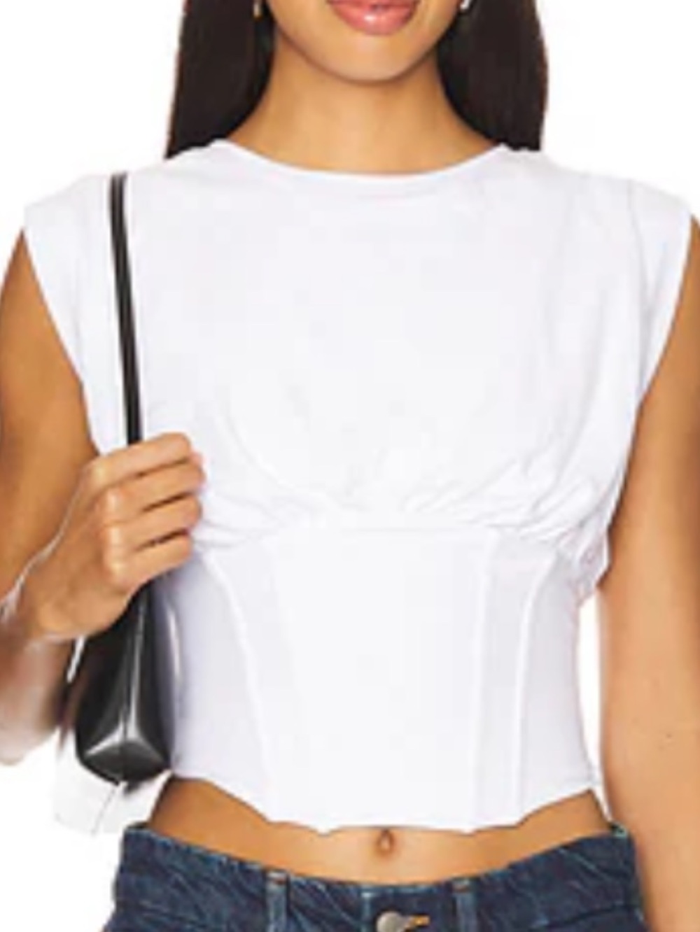 superdown Off-White Short Sleeve Cropped Ribbed Bust Tee